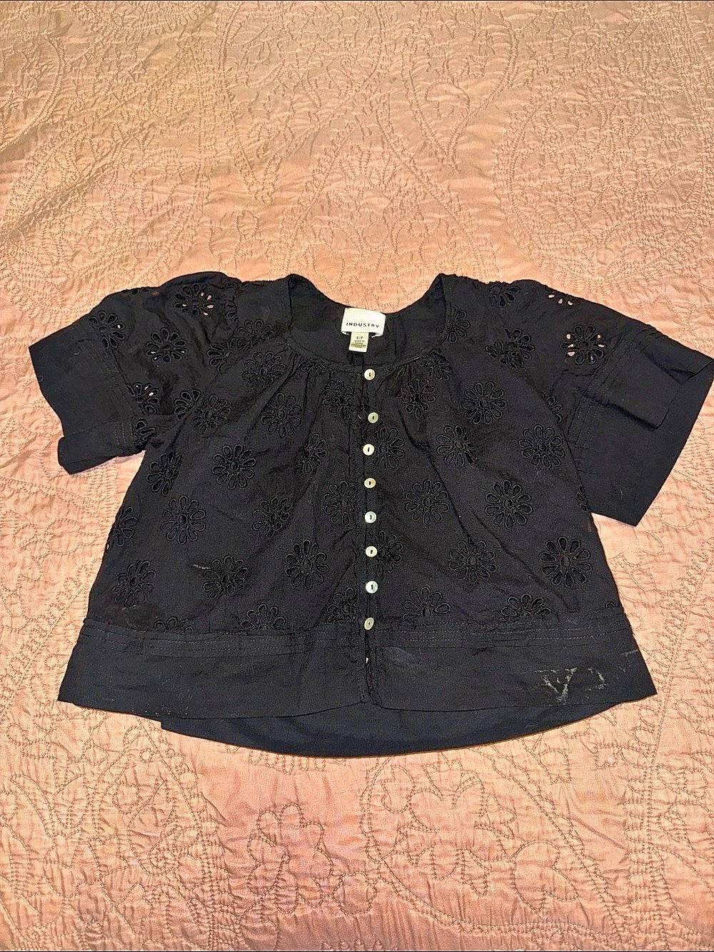 INDUSTRY Floral Embroidered Blouse Black Size Small
